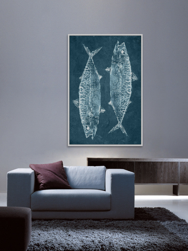 "Two Fish II" Floater Framed Painting Print on Canvas, 12"x18"