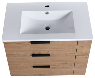 30 Inch Wall Mounted Plywood Bathroom Vanity with Resin Basin and Drawers