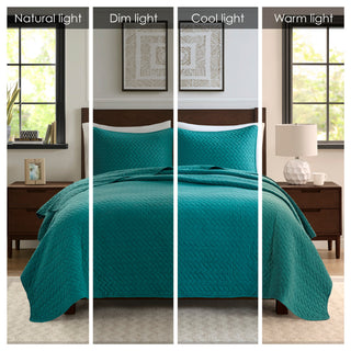 Hampton Hill Velvet Touch Herringbone Oversize 3-Piece Coverlet, Teal, Queen