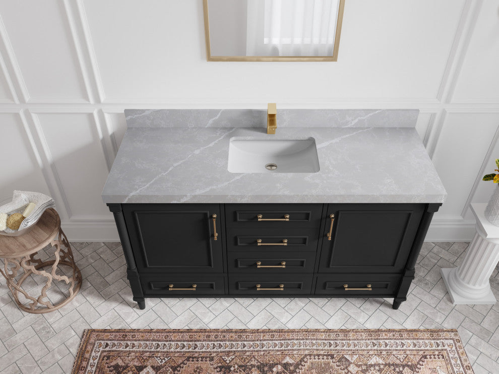 Aberdeen 60 Double Bathroom Vanity in Black 2" Pearl Gray