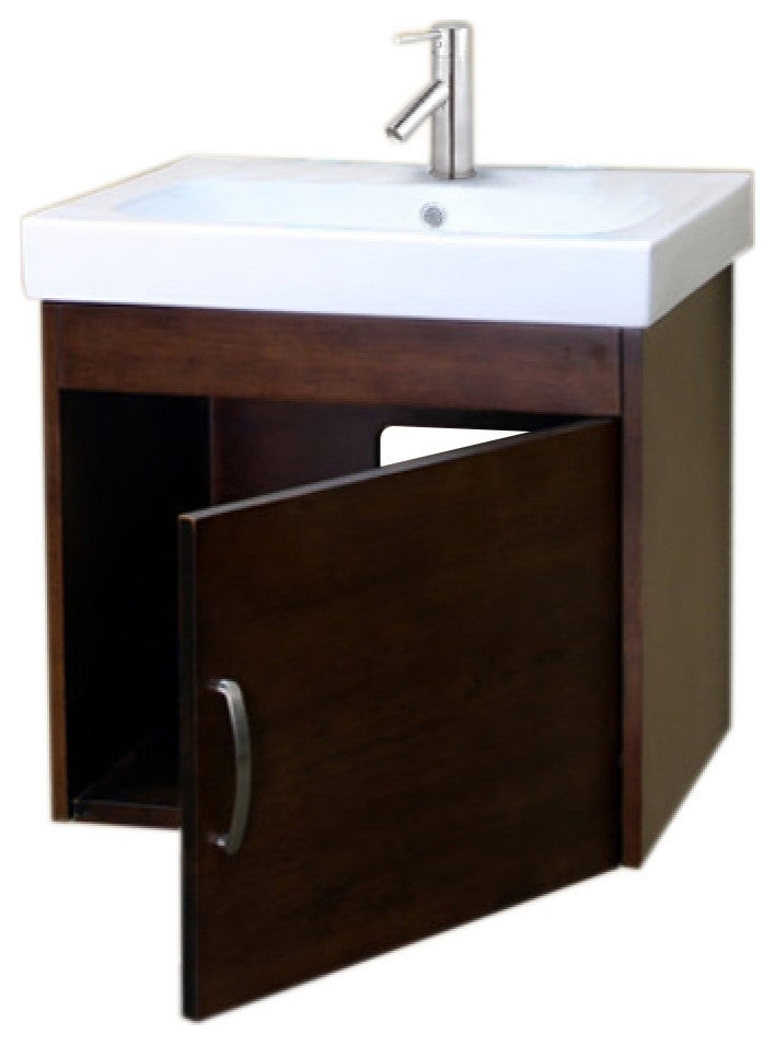 24.4" Single Wall Mount Style Sink Vanity-Wood- Walnut