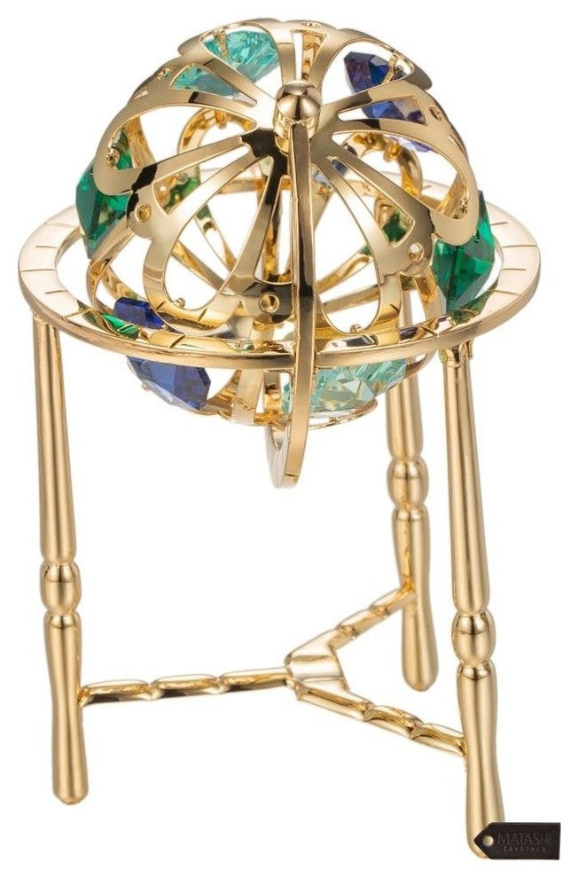 24K Gold Plated Crystal Studded Spinning Globe Ornament