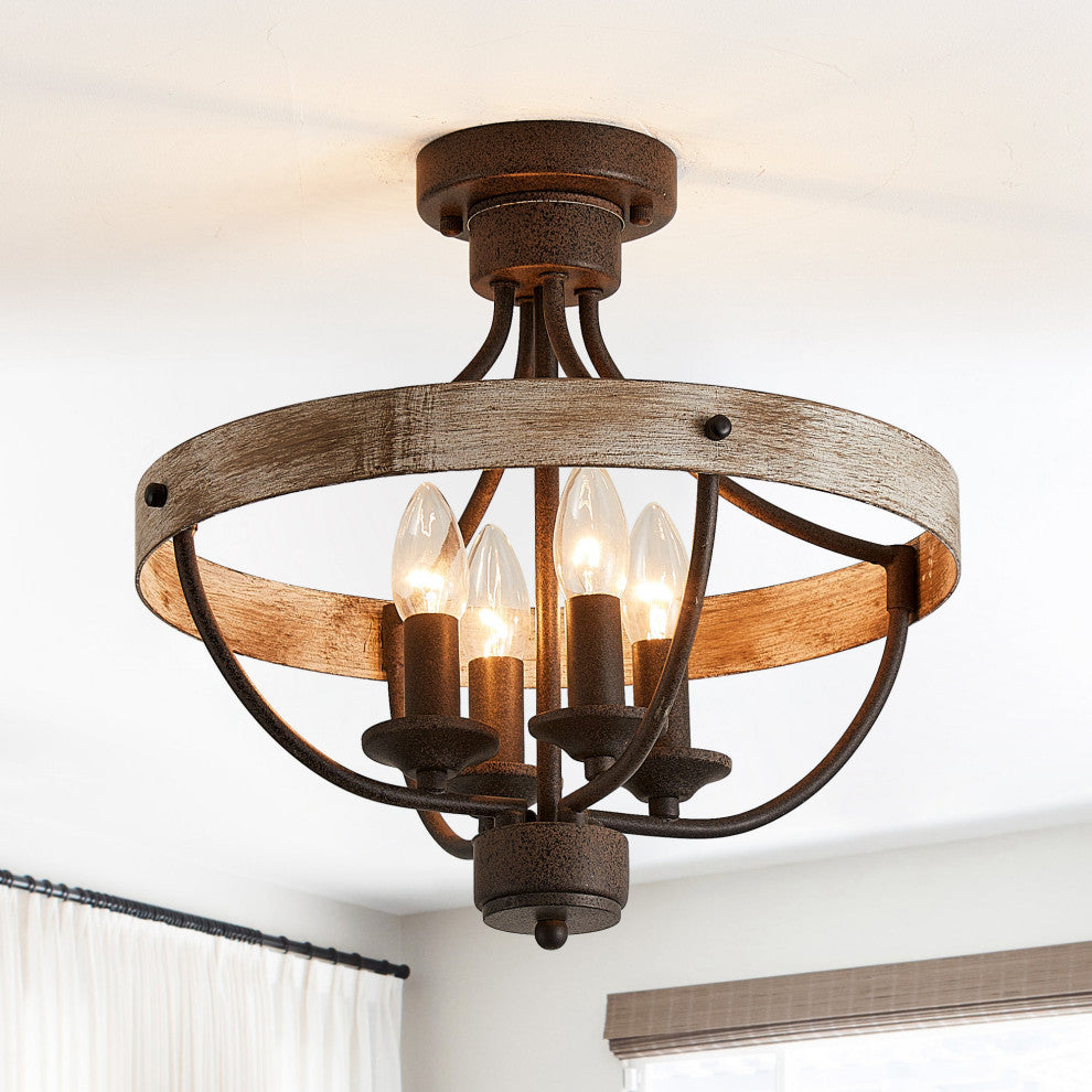 15.4 in 4-Light Industrial Flush Mount Ceiling Lighting