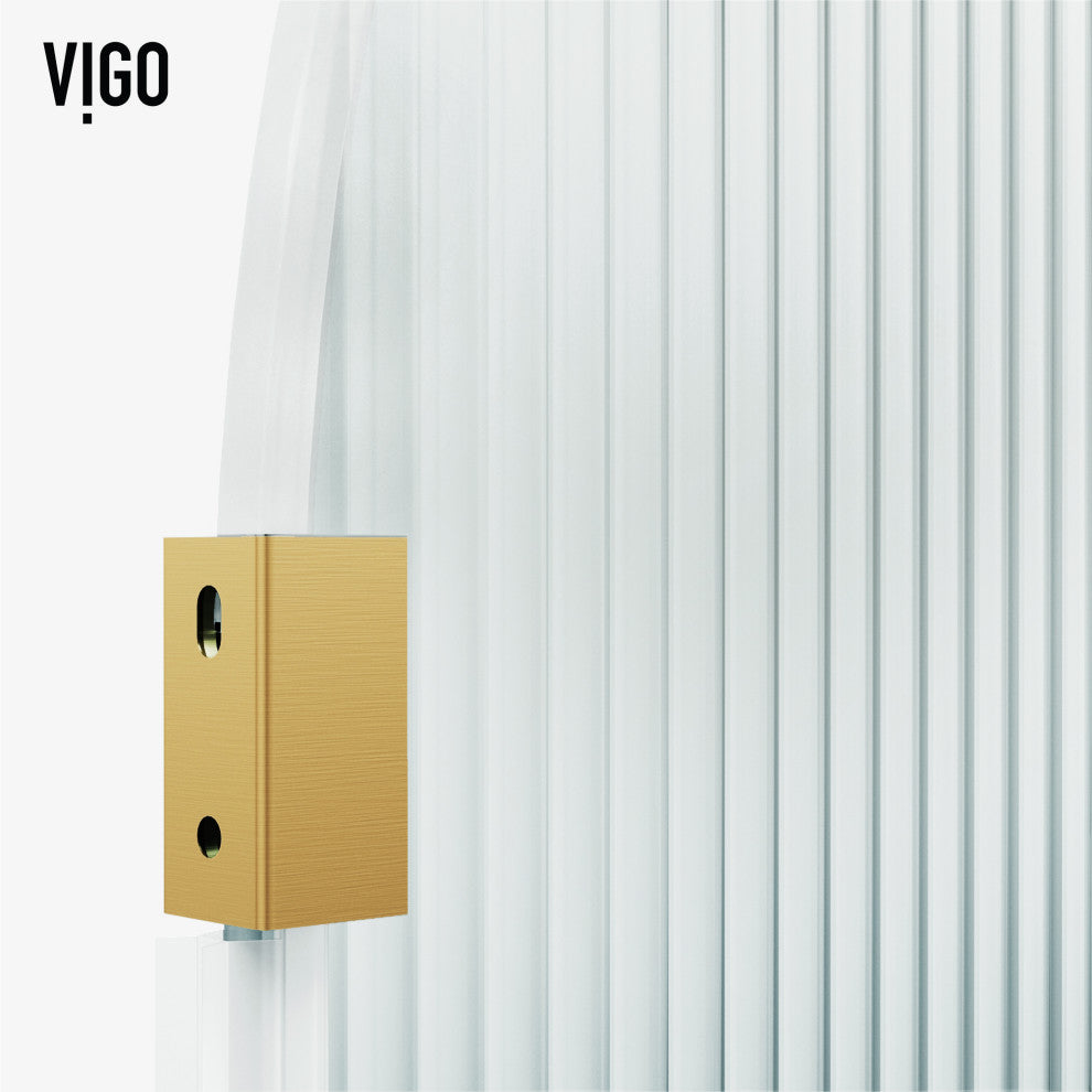 VIGO Arden 34" W x 78" H Frameless Fixed Shower Screen, Matte Brushed Gold, Fluted Glass