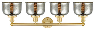 Large Bell 4-Light 34" Bath Vanity Light, Satin Gold Finish, Mercury Shade