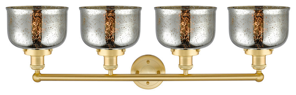 Large Bell 4-Light 34" Bath Vanity Light, Satin Gold Finish, Mercury Shade