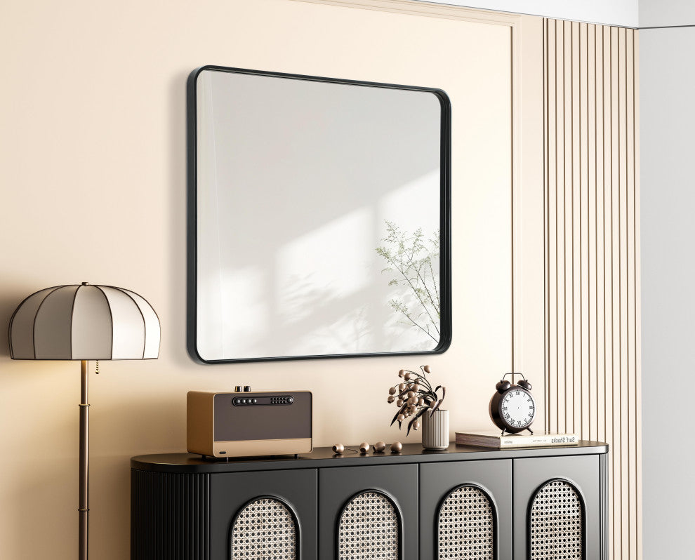 Home Living Contour Metal Rectangle Mirror 36x40, Black