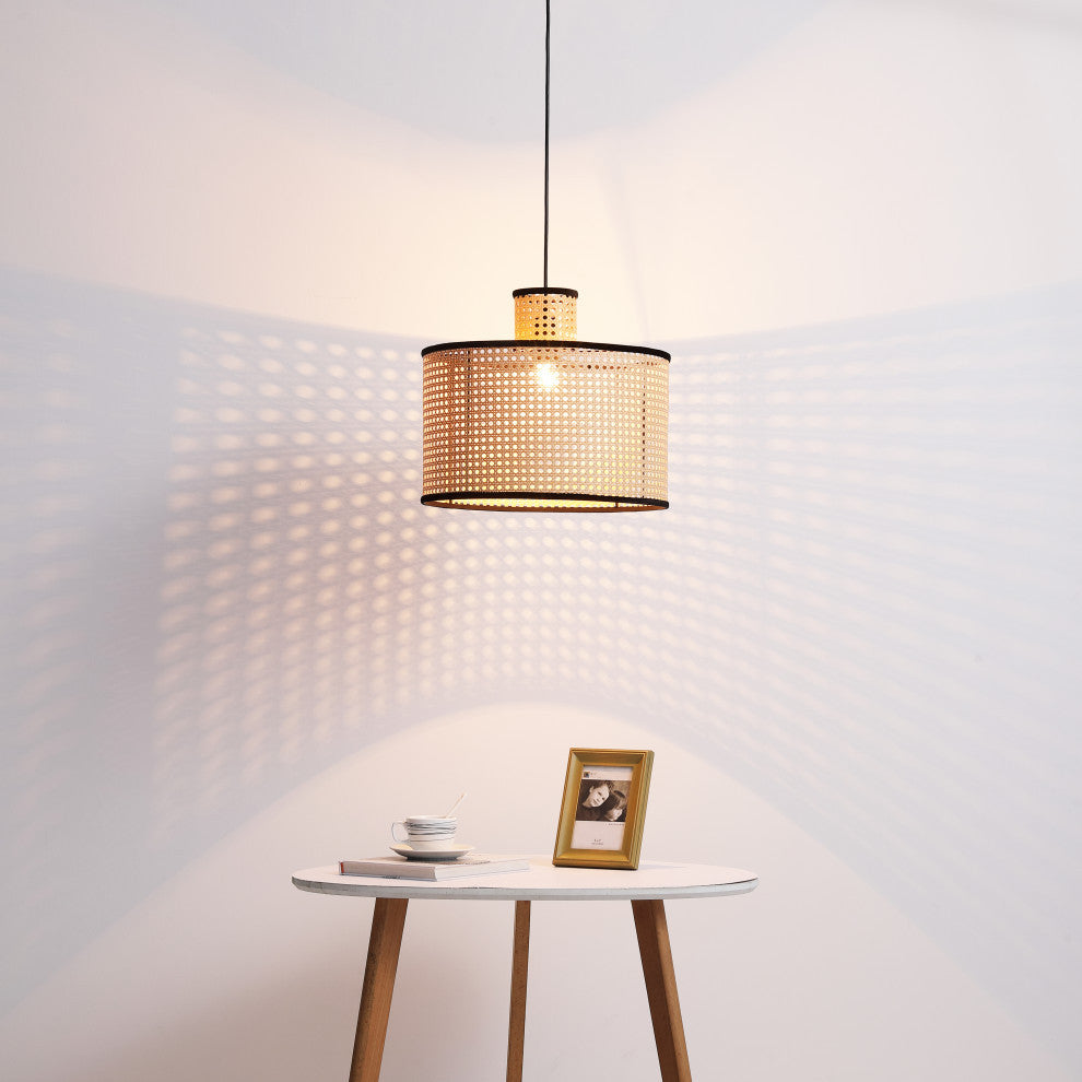 Vidalite Nakuv Rattan And Velvet Pendant Light, Large