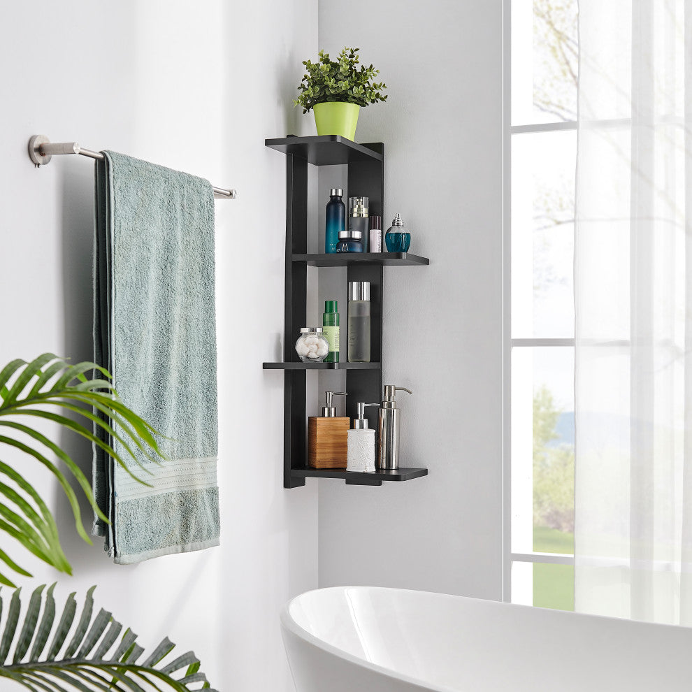 Danya B. Alvar Corner 4-Tier Floating Ledge Column Wall Shelf, Black