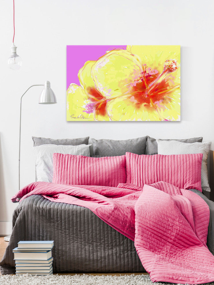 Marmont Hill, "Yellow Hibiscus" by Arthur Pina Painting on Wrapped Canvas, 45x30