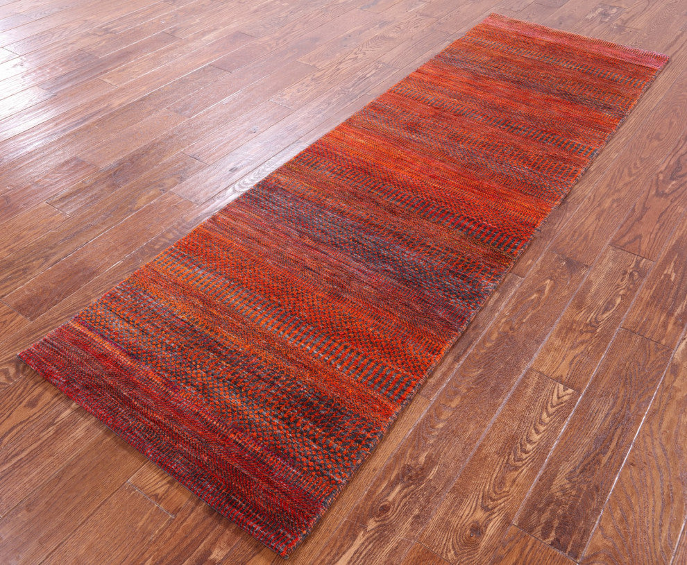 2' 7" X 8' 1" Super Savannah Gabbeh Handmade Wool and Silk Runner Rug Q11907