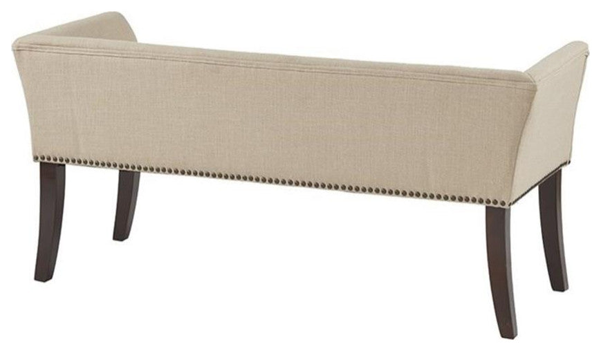 Maklaine Transitional Solid Wood and Fabric Upholstered Accent Bench in Cream
