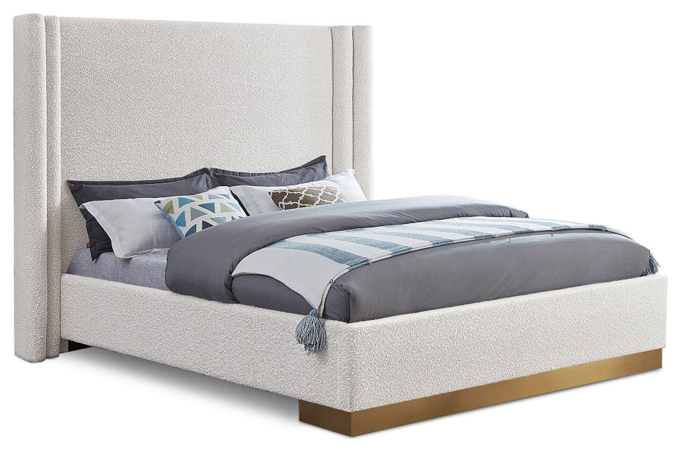 Halton Boucle Fabric Bed, Cream, King