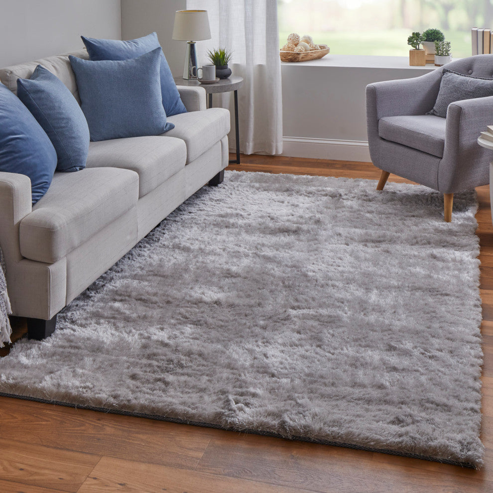 Weave & Wander Melba Plush Shag Rug, Platinum, 2'x3'4"