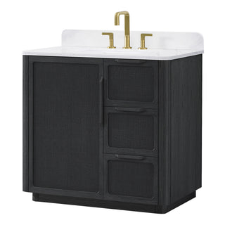 Busan Bath Vanity, Quartz Top No Mirror, Oak Classic Black, 36", Single Vanity