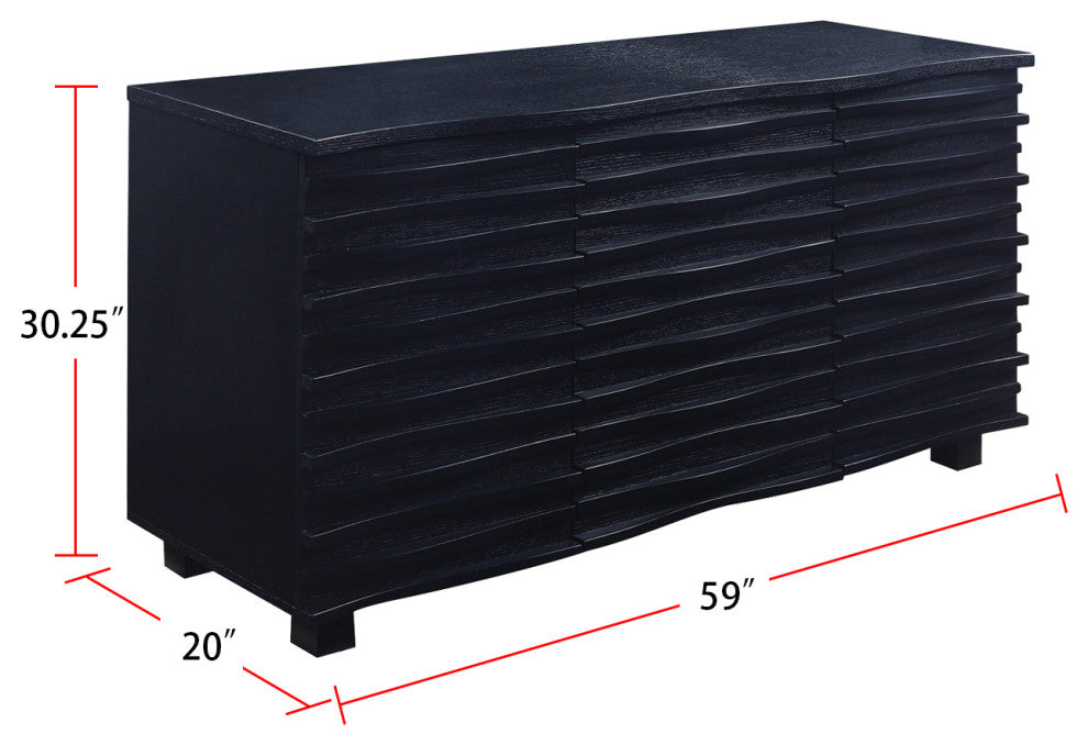 3 Drawers and 2 Doors Server, Black