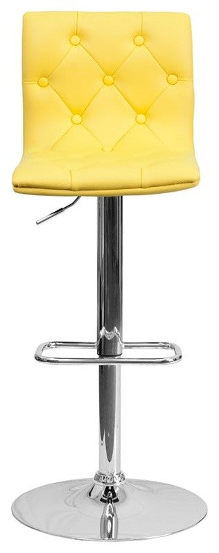 Estella Abby Mid-Back Tufted Yellow Vinyl Adjustable Barstool, Swivel