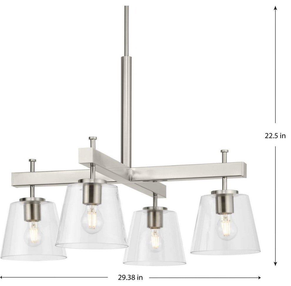 Saffert Collection Four-Light Brushed Nickel Clear Glass Chandelier Light