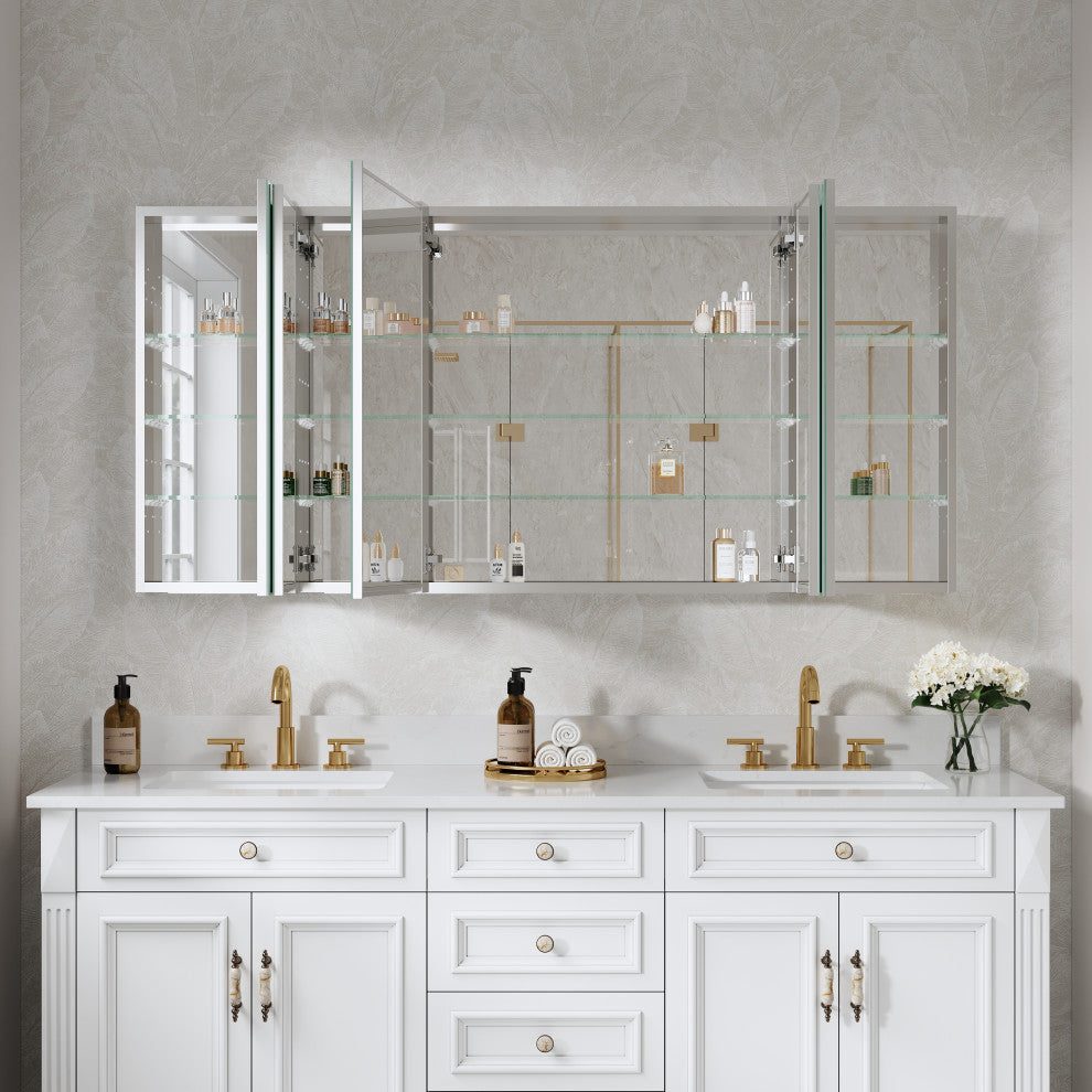 Recessed/Surface Mount Bathroom Medicine Cabinet, Reverse Installation, 64"x30"-