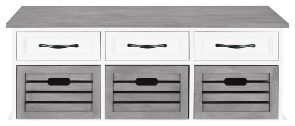 Coaster Traditional Wood 6-Drawer Rectangular Storage Bench in Gray