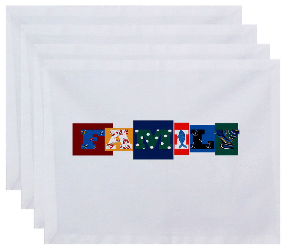 18"x14" Family Fun, Word Print Placemat, Blue, Set of 4