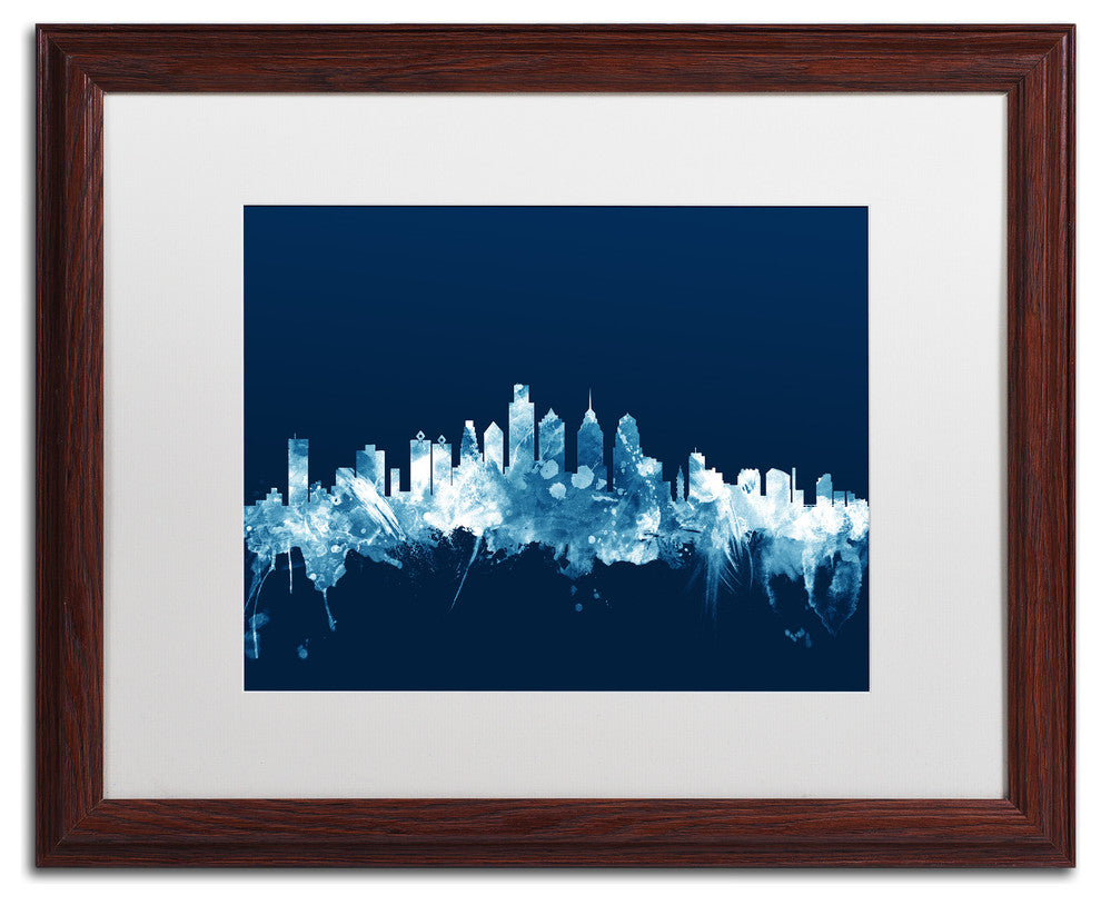 Michael Tompsett 'Philadelphia PA Skyline Navy' Matted Framed Art, 16x20