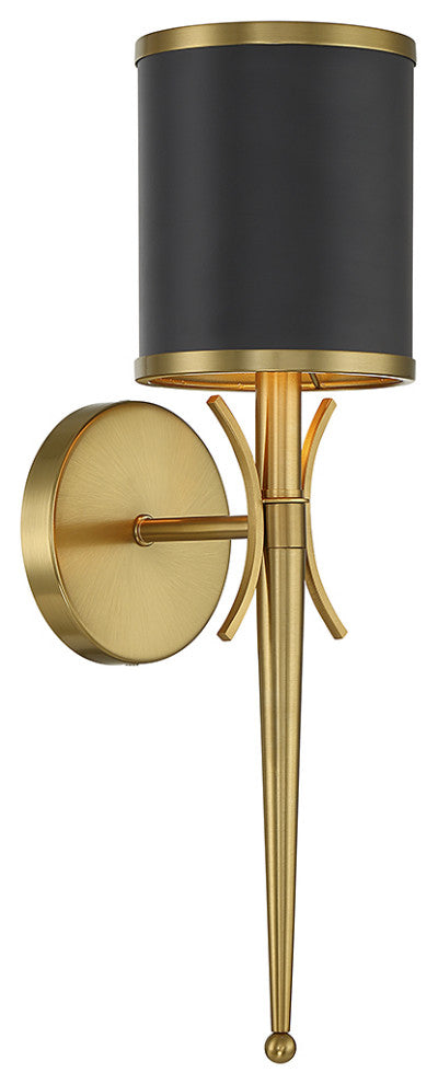 Quincy 1-Light Wall Sconce, Matte Black With Warm Brass Accents