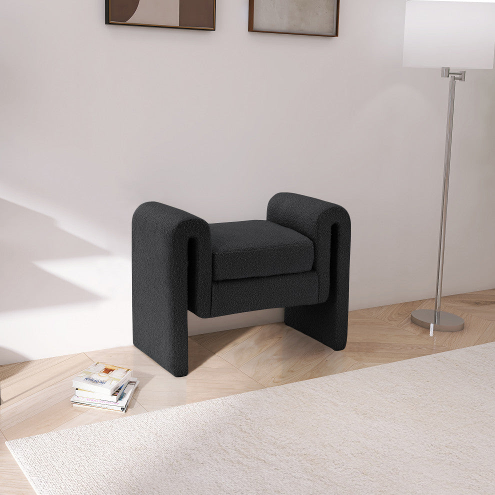 Stylus Boucle Fabric Upholstered Bench, Black, 31.5" Wide