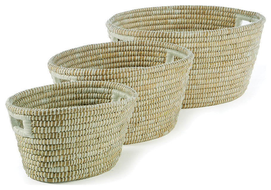 Rivergrass Oval Baskets With Handles, Set of 3