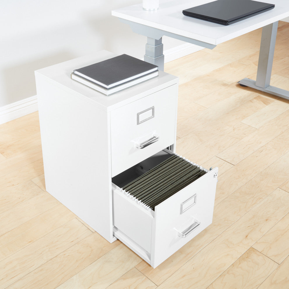 2 Drawer Mobile Locking Metal File Cabinet, White