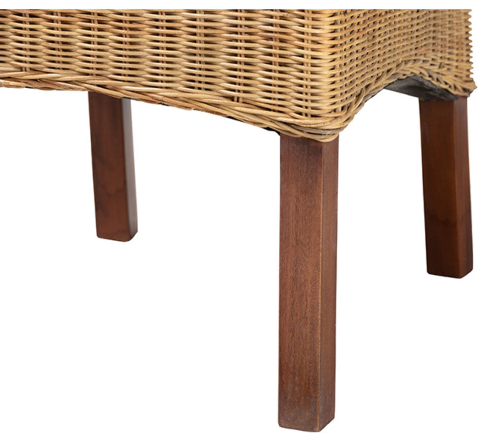 Shamara Modern Bohemian Natural Rattan and Mahogany Wood Dining Chair
