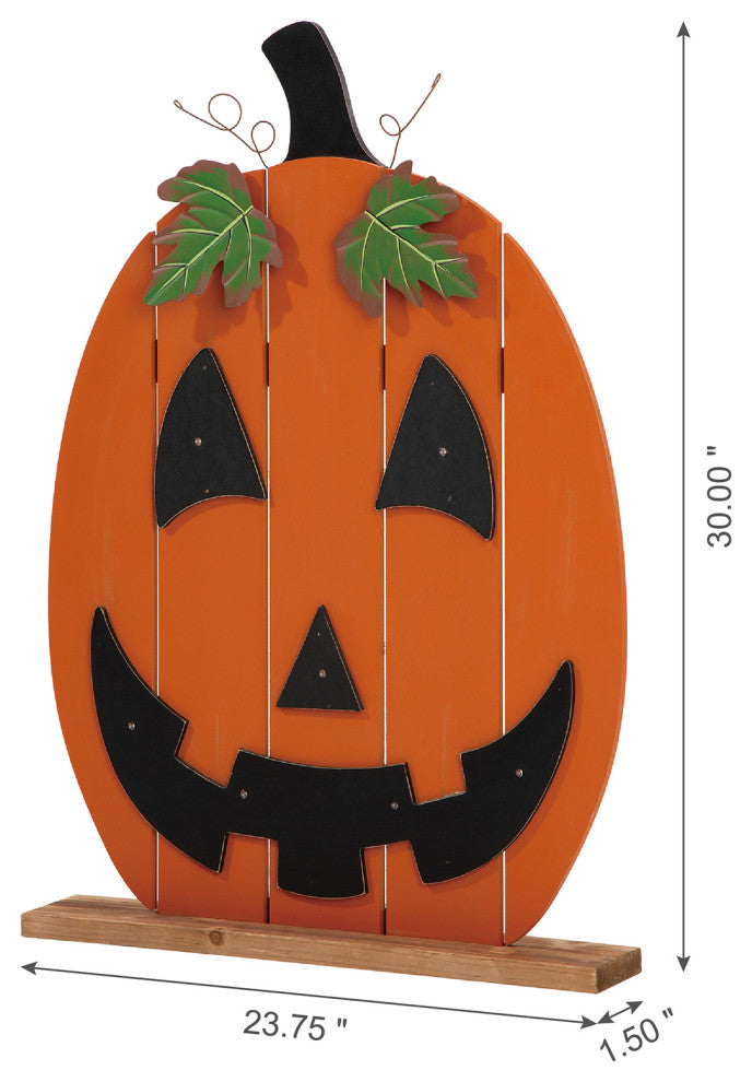 30"H Lighted Wooden  Pumpkin Porch Decor