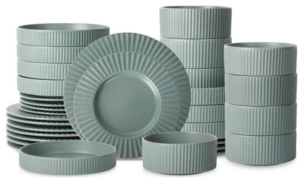 Christian Siriano Lusso Stoneware 32 Piece Dinnerware Set, Stone