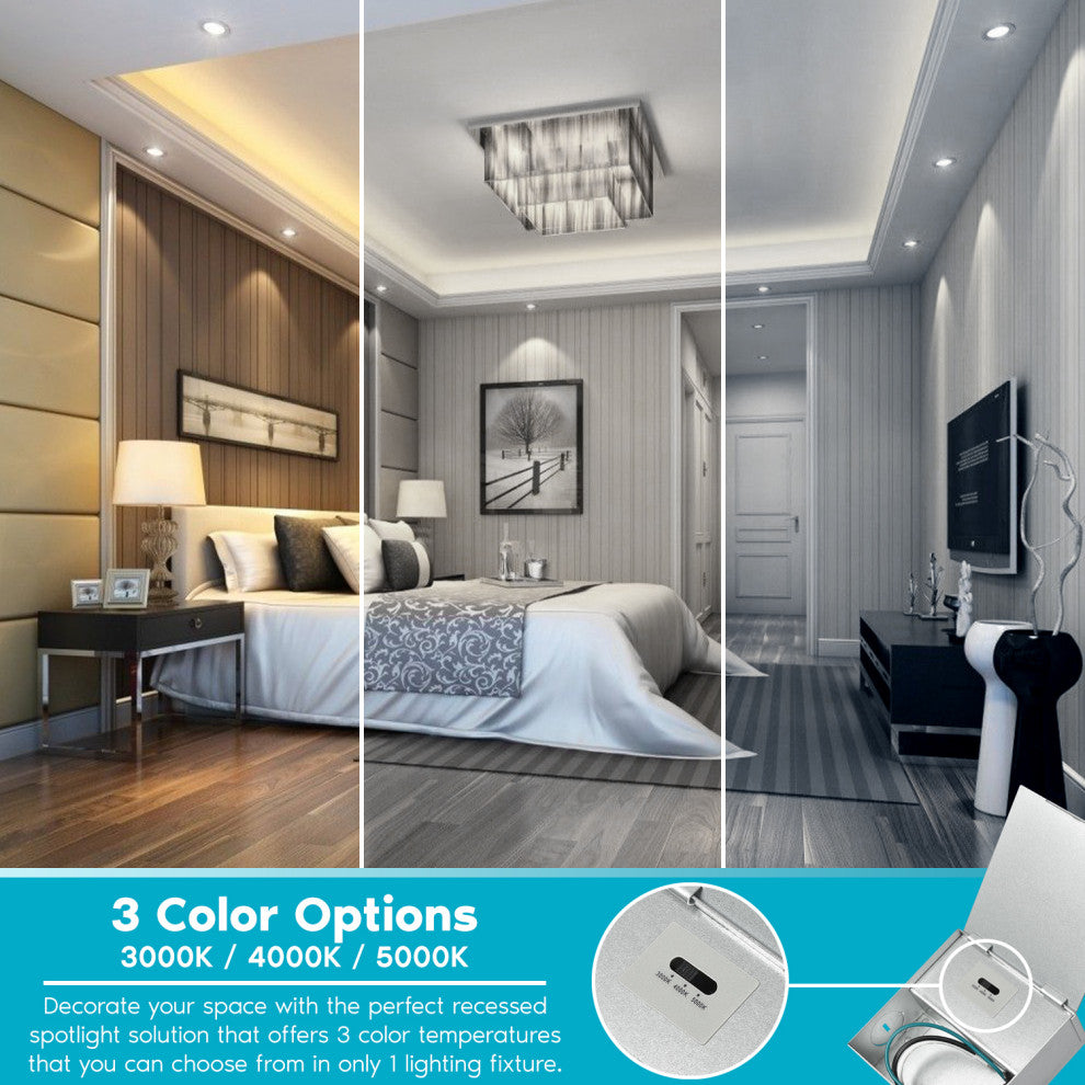 Luxrite 4" LED Recessed Light J-Box 15W 3 Color Options Dimmable 4 Pack