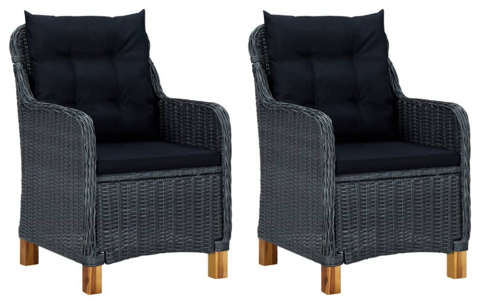 vidaXL Patio Chairs 2 Pcs Patio Dining Chair with Cushions Poly Rattan Dark Gray