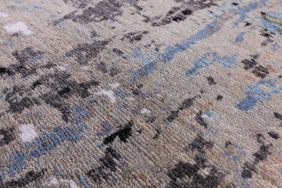 9' 1" X 12' 2" Wool and Silk Abstract Handmade Rug Q8548
