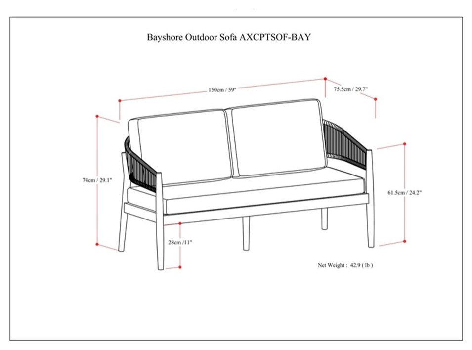 Bayshore 59 inch Wide Contemporary Outdoor Sofa in Natural Polyester Fabric