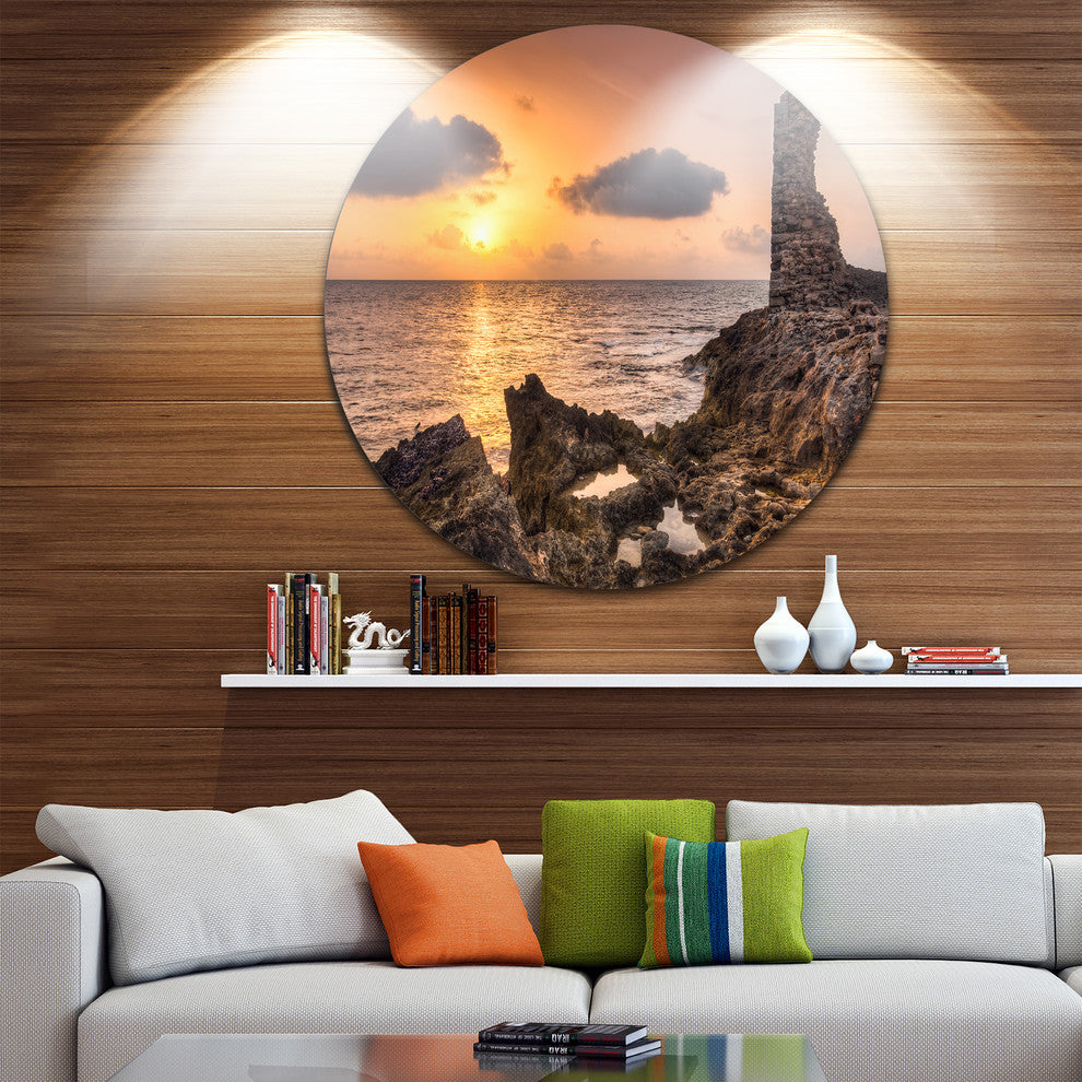 Historic Ruins At Sunset Africa, Seashore Disc Metal Artwork, 11"