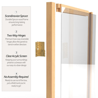 6' Tall Clear Screen Natural, 5 Panel