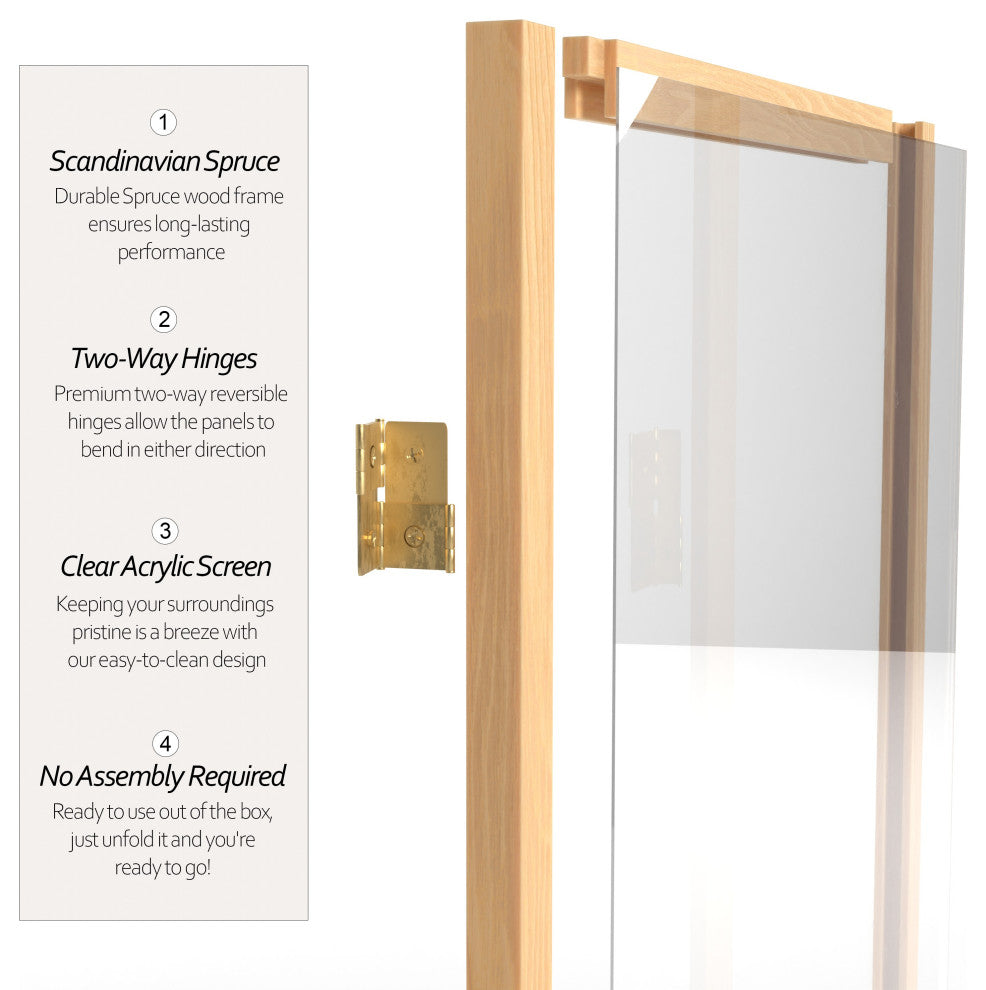 6' Tall Clear Screen Natural, 5 Panel