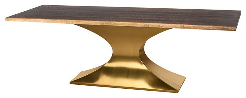 Praetorian 112-Inch Dining Table In Seared Oak And Brushed Gold Base