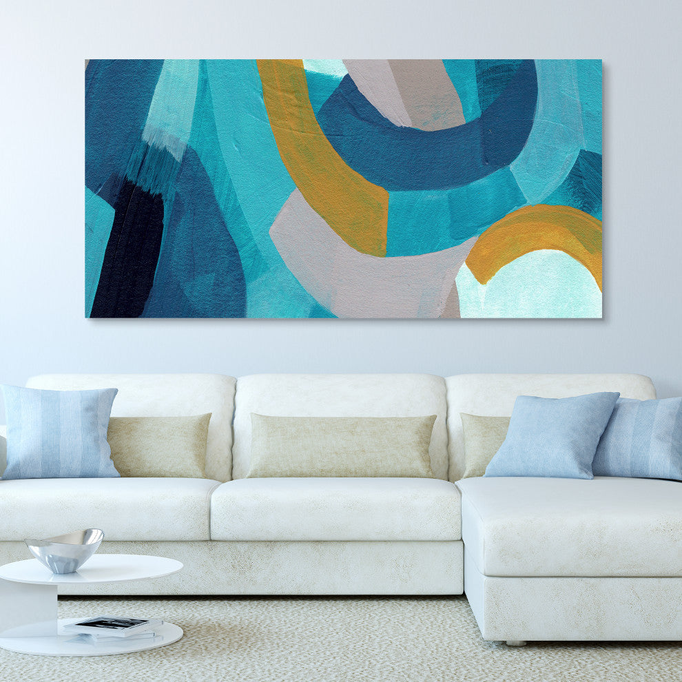 "Puzzle Blues B" Frameless Free Floating Panel Graphic Wall Art, 72"x36"