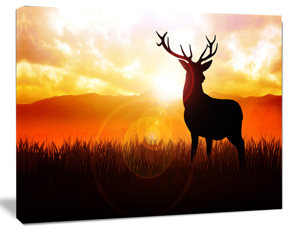 Deer on Meadow During Sunrise, Animal Canvas Art Print, 60"x28"