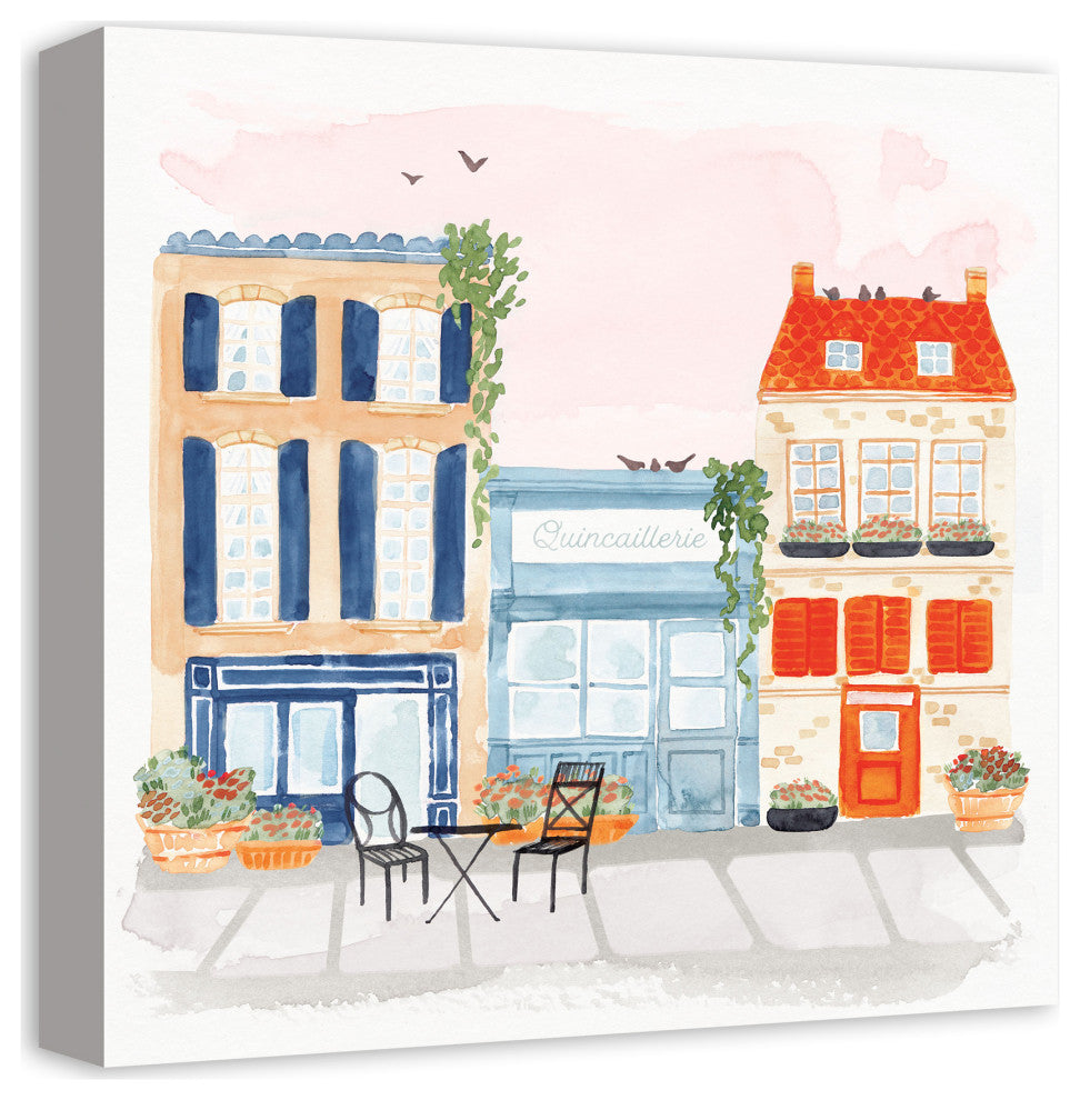Watercolor French Shops 16x16 Canvas Wall Art