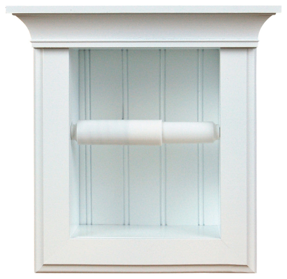 Tampa Recessed Solid Wood Toilet Paper Holder 7 x 8.5, White Enamel