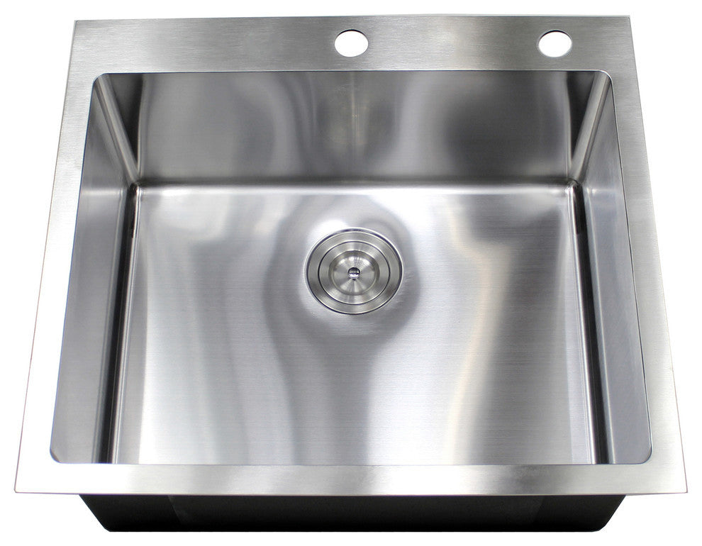25" 16 Gauge Topmount Single Bowl Stainless Steel Sink Package
