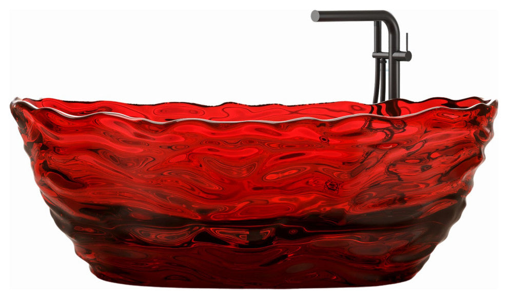 Vanity Art Freestanding Soaking Stone Resin Bathtub, Pure Resin Red