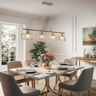 LNC Ranunculus 4-Light 44.5" Brass Modern Linear Glass Island Light