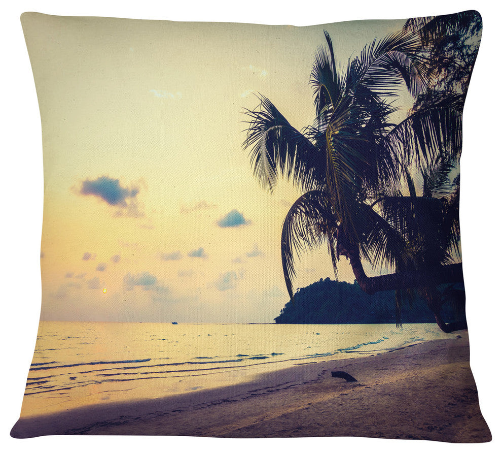 Silhouette Coconut Tree Seascape Throw Pillow, 18"x18"