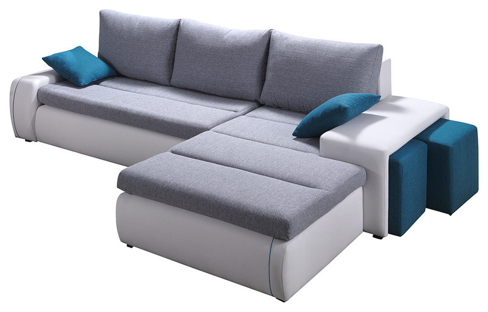 RITMO Sectional Sofa-Bed, Grey/White, Right Corner